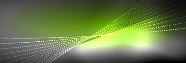 Parlak ışık dalga çizgisi parçacıkları olan parlak bir arkaplan. Duvar kağıdı arkaplanı, iş ve teknoloji sunumları için tasarım şablonları, İnternet posterleri veya web broşürü kapakları