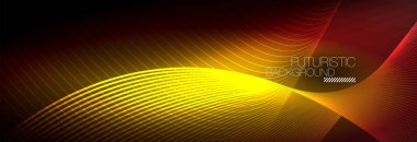 Karanlıkta dalgalarla parlayan soyut neon ışığı. Parlak sihirli enerji ve hareket konsepti, vektör soyut duvar kağıdı arkaplanı