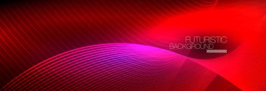 Karanlıkta dalgalarla parlayan soyut neon ışığı. Parlak sihirli enerji ve hareket konsepti, vektör soyut duvar kağıdı arkaplanı