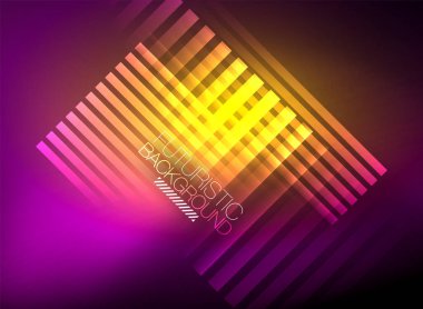 Parlak neon rengi tekno soyut arkaplan, koyu arkaplanda parlak neon çizgiler