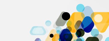 Beyaz üzerine renkli baloncuklar ve yuvarlak geometrik şekiller. Duvar kağıdı, pankart, arkaplan, iniş sayfası için vektör geometrik asgari özet arkaplan