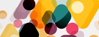 Beyaz üzerine renkli baloncuklar ve yuvarlak geometrik şekiller. Duvar kağıdı, pankart, arkaplan, iniş sayfası için vektör geometrik asgari özet arkaplan