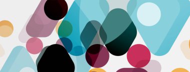 Beyaz üzerine renkli baloncuklar ve yuvarlak geometrik şekiller. Duvar kağıdı, pankart, arkaplan, iniş sayfası için vektör geometrik asgari özet arkaplan