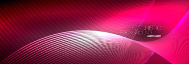 Karanlıkta dalgalarla parlayan soyut neon ışığı. Parlak sihirli enerji ve hareket konsepti, vektör soyut duvar kağıdı arkaplanı