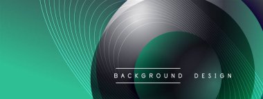 Gölgeli gradyan daireler. Vektör tekno soyut arka plan. Modern üstüste bindirme formları duvar kağıdı arkaplanı, tasarım şablonu