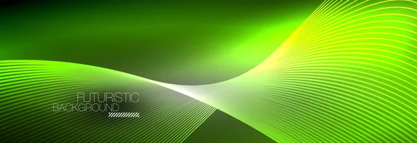 Abstract neon gloeiend licht in het donker met golven. Glanzende magische energie en beweging concept, vector abstract behang achtergrond — Stockvector