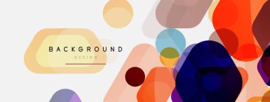 Beyaz üzerine renkli baloncuklar ve yuvarlak geometrik şekiller. Duvar kağıdı, pankart, arkaplan, iniş sayfası için vektör geometrik asgari özet arkaplan