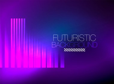 Parlak neon rengi tekno soyut arkaplan, koyu arkaplanda parlak neon çizgiler