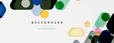 Beyaz üzerine renkli baloncuklar ve yuvarlak geometrik şekiller. Duvar kağıdı, pankart, arkaplan, iniş sayfası için vektör geometrik asgari özet arkaplan