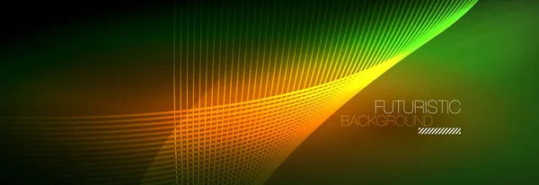 Luz resplandeciente de neón abstracta en la oscuridad con olas. Brillante concepto de energía mágica y movimiento, vector abstracto fondo de pantalla — Archivo Imágenes Vectoriales