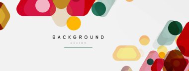 Beyaz üzerine renkli baloncuklar ve yuvarlak geometrik şekiller. Duvar kağıdı, pankart, arkaplan, iniş sayfası için vektör geometrik asgari özet arkaplan