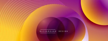 Gölgeli gradyan daireler. Vektör tekno soyut arka plan. Modern üstüste bindirme formları duvar kağıdı arkaplanı, tasarım şablonu