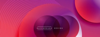 Gölgeli gradyan daireler. Vektör tekno soyut arka plan. Modern üstüste bindirme formları duvar kağıdı arkaplanı, tasarım şablonu