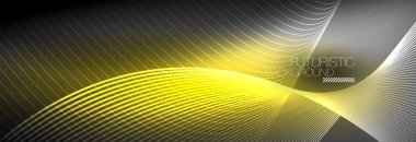 Karanlıkta dalgalarla parlayan soyut neon ışığı. Parlak sihirli enerji ve hareket konsepti, vektör soyut duvar kağıdı arkaplanı