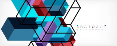 Soyut arkaplan. 3 boyutlu küp, küp elementler ve bloklar. Duvar kağıdı, afiş, arkaplan, iniş sayfası için tekno veya iş konsepti