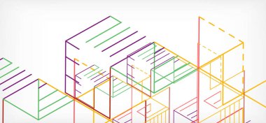 Soyut arkaplan. Beyaz arkaplanda renk çizgileri. Doğrusal soyut kompozisyon. Duvar kağıdı, afiş, arkaplan, iniş sayfası için tekno veya iş konsepti