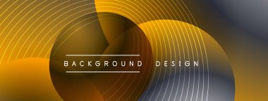 Gölgeli gradyan daireler. Vektör tekno soyut arka plan. Modern üstüste bindirme formları duvar kağıdı arkaplanı, tasarım şablonu