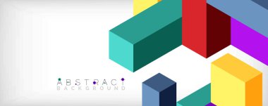 Soyut arkaplan. 3 boyutlu küp, küp elementler ve bloklar. Duvar kağıdı, afiş, arkaplan, iniş sayfası için tekno veya iş konsepti