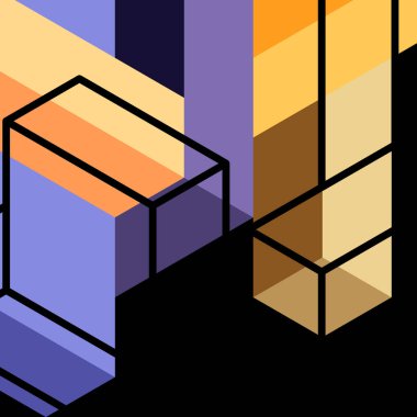 Soyut arkaplan. 3 boyutlu küp, küp elementler ve bloklar. Duvar kağıdı, afiş, arkaplan, iniş sayfası için tekno veya iş konsepti