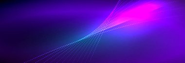 Parlak ışık dalga çizgisi parçacıkları olan parlak bir arkaplan. Duvar kağıdı arkaplanı, iş ve teknoloji sunumları için tasarım şablonları, İnternet posterleri veya web broşürü kapakları