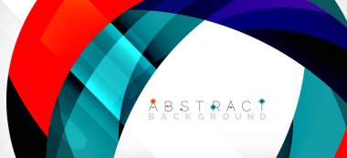 Geometrik soyut arkaplan. Üst üste binen renk şekilleriyle çember oluşturuldu. Duvar Kağıdı, Sancak, Arkaplan, İniş Sayfası için Vektör İllüstrasyonu