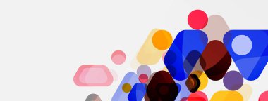 Beyaz üzerine renkli baloncuklar ve yuvarlak geometrik şekiller. Duvar kağıdı, pankart, arkaplan, iniş sayfası için vektör geometrik asgari özet arkaplan