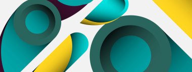 Soyut arkaplan. Minimum geometrik daireler ve koyu gölgeli yuvarlak şekiller. Duvar kağıdı afişi veya arkaplan için moda teknoloji iş şablonu