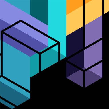 Soyut arkaplan. 3 boyutlu küp, küp elementler ve bloklar. Duvar kağıdı, afiş, arkaplan, iniş sayfası için tekno veya iş konsepti