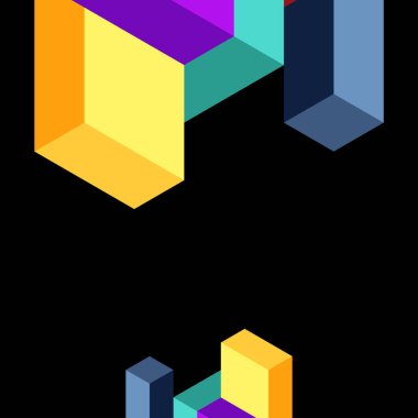 Soyut arkaplan. 3 boyutlu küp, küp elementler ve bloklar. Duvar kağıdı, afiş, arkaplan, iniş sayfası için tekno veya iş konsepti