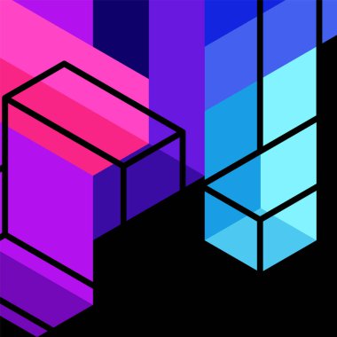 Soyut arkaplan. 3 boyutlu küp, küp elementler ve bloklar. Duvar kağıdı, afiş, arkaplan, iniş sayfası için tekno veya iş konsepti