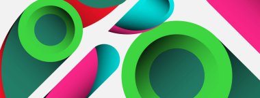 Soyut arkaplan. Minimum geometrik daireler ve koyu gölgeli yuvarlak şekiller. Duvar kağıdı afişi veya arkaplan için moda teknoloji iş şablonu