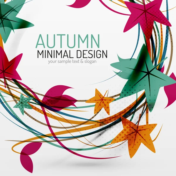 Autumn leaves and lines abstract background — Stock Vector