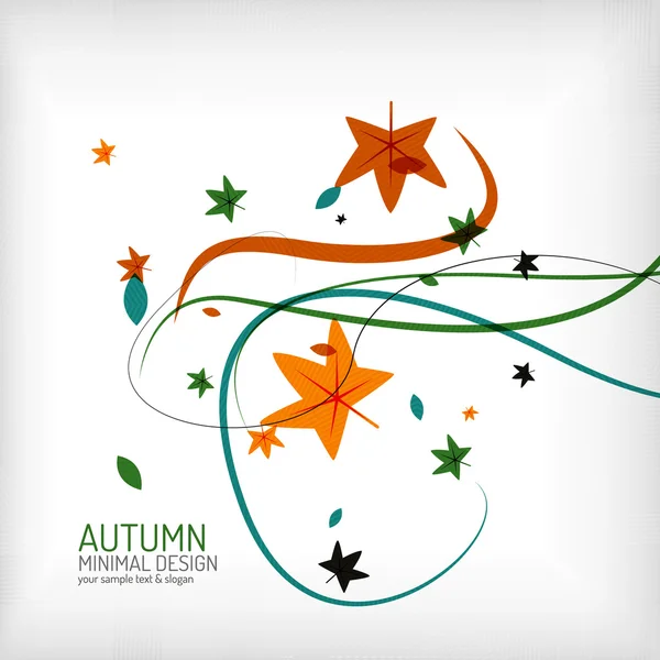 秋天的旋流线和白色衬底上的叶子 — 图库矢量图片