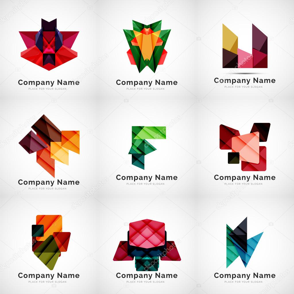 Company logos, paper geometric icon set