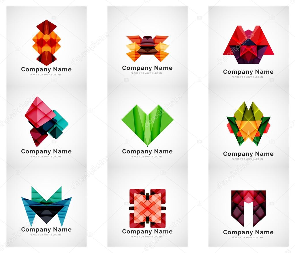 Company logos, paper geometric icon set