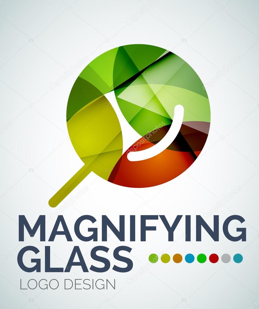 Abstract magnifying glass logo design made of color pieces - various geometric shapes