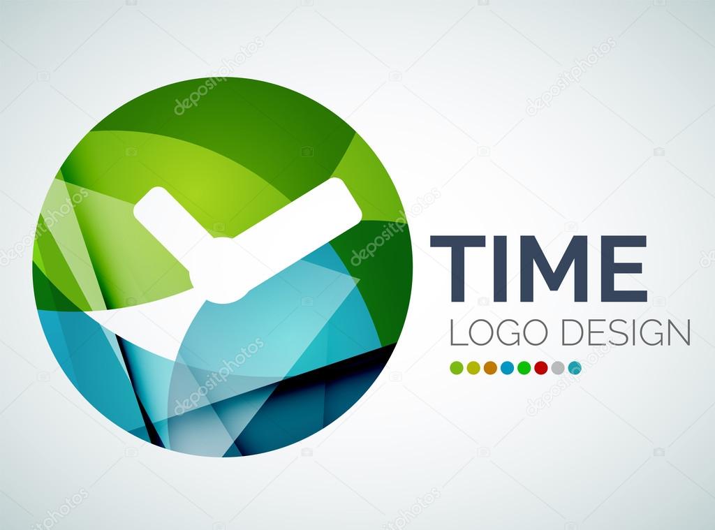 Abstract time, clock logo design made of color pieces - various geometric shapes