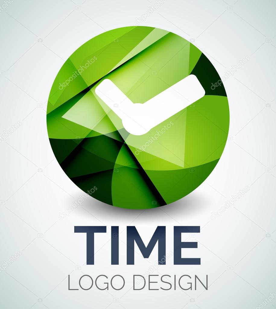 Abstract time, clock logo design made of color pieces - various geometric shapes