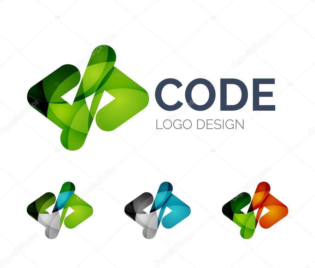Code icon logo design made of color pieces