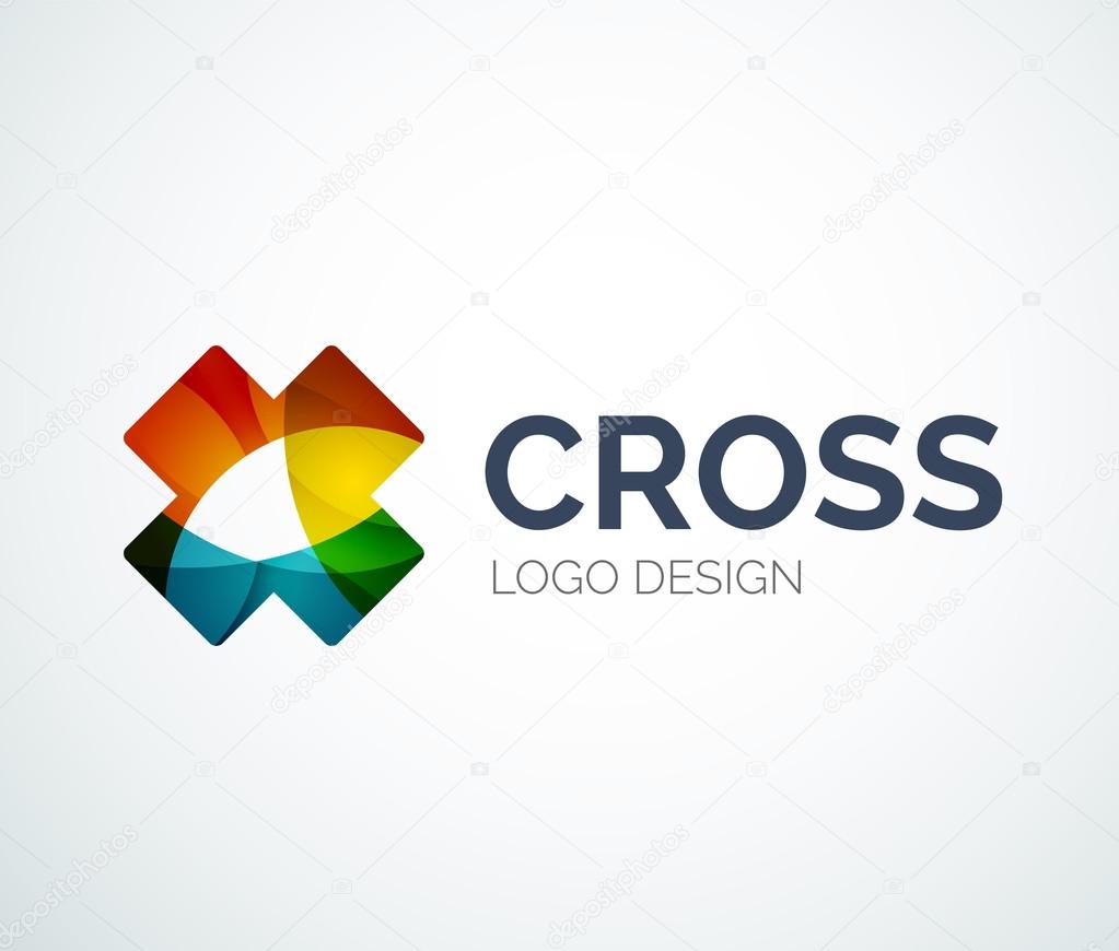 Abstract rainbow cross logo design made of color pieces - various geometric shapes