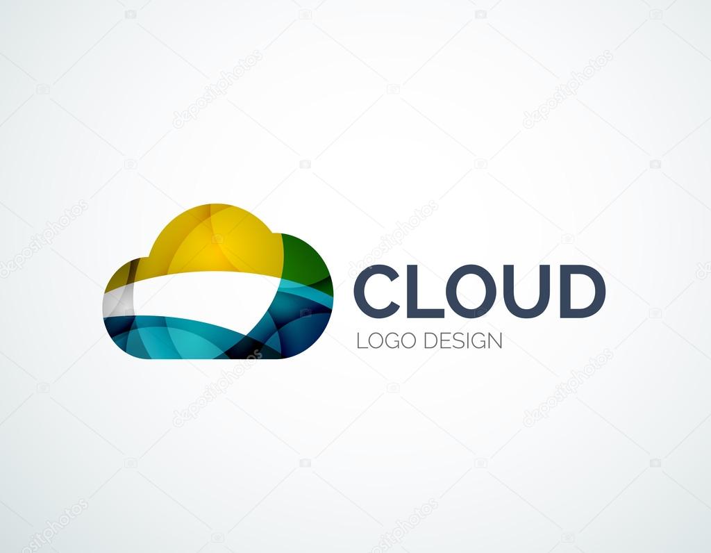 Cloud storage, flat design company logo, business symbol concept, minimal line style
