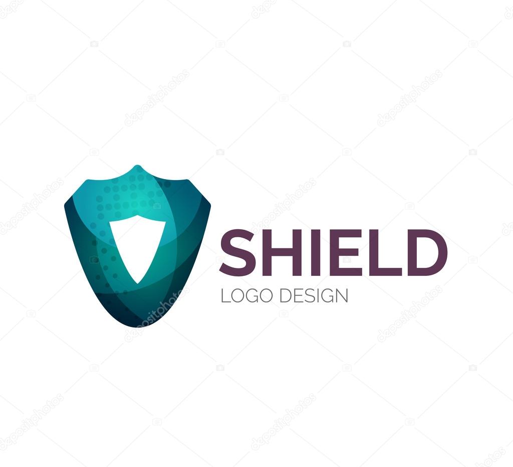 Abstract secure shield logo design made of color pieces - various geometric shapes