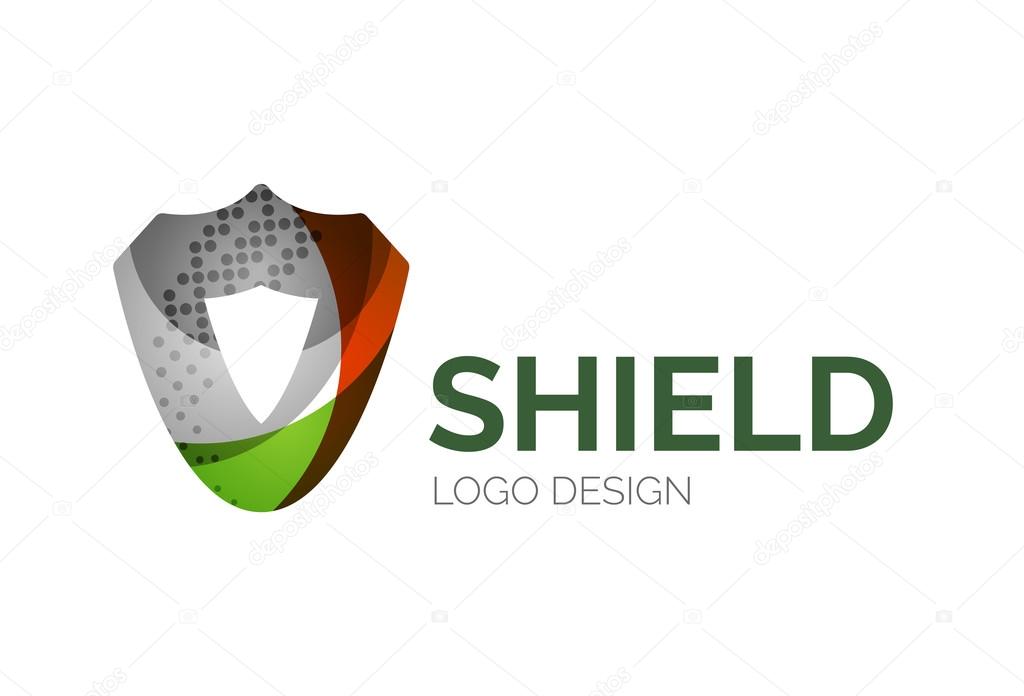 Abstract secure shield logo design made of color pieces - various geometric shapes