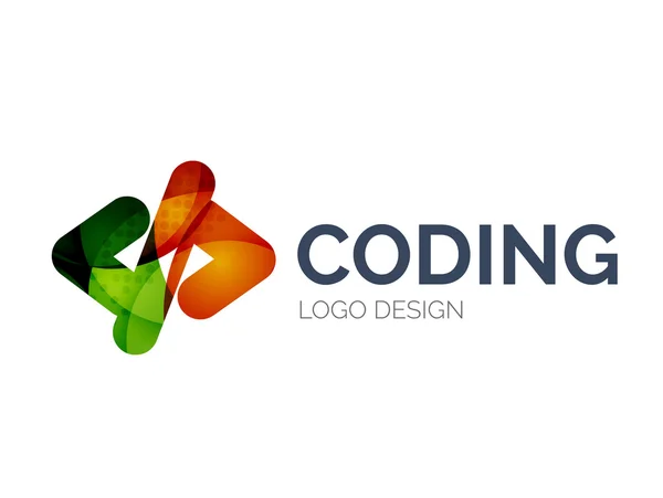 Diseño del logo del icono del código hecho de piezas de color — Vector de stock