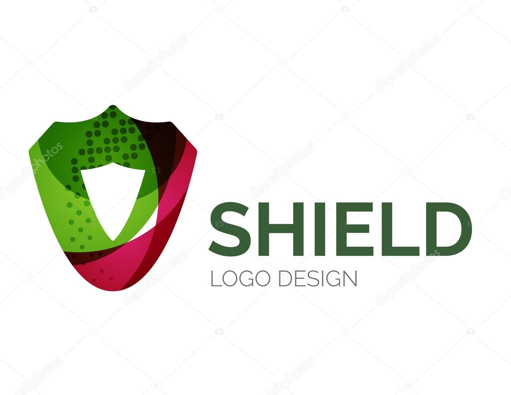 Abstract secure shield logo design made of color pieces - various geometric shapes