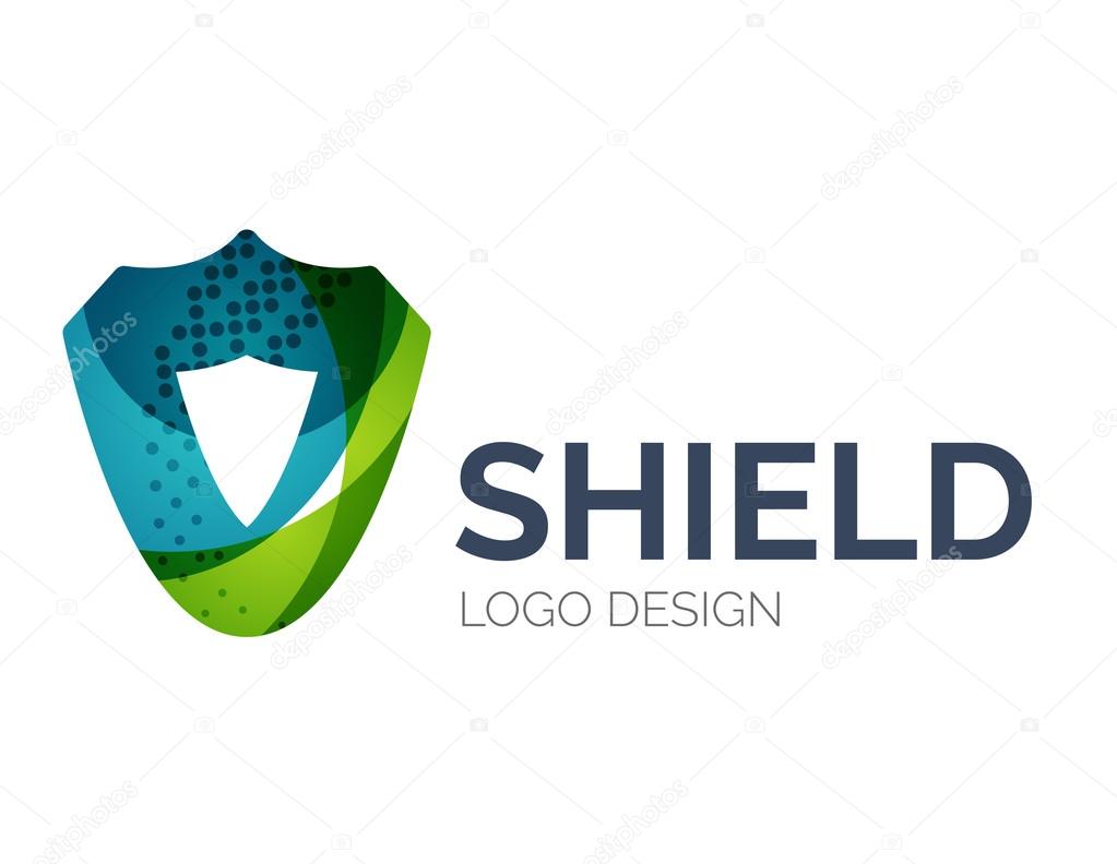Abstract secure shield logo design made of color pieces - various geometric shapes