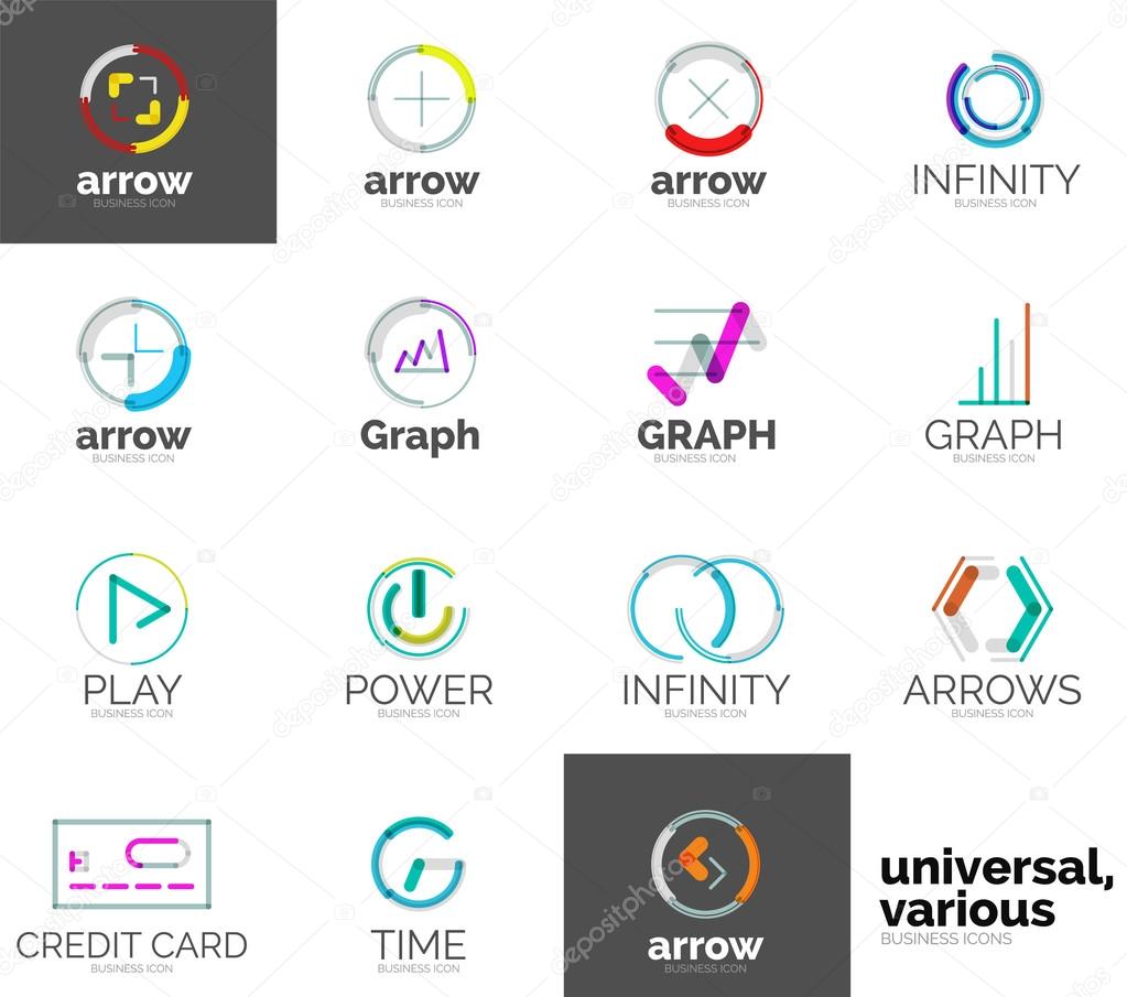 Abstract company logo vector collection - 16 line style business corporate logotypes