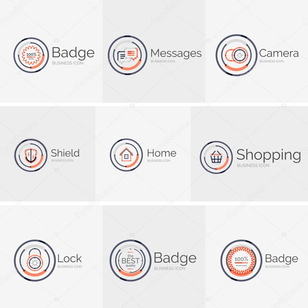 Thin line neat design logo colletion - 9 vector clean modern icons and stamps