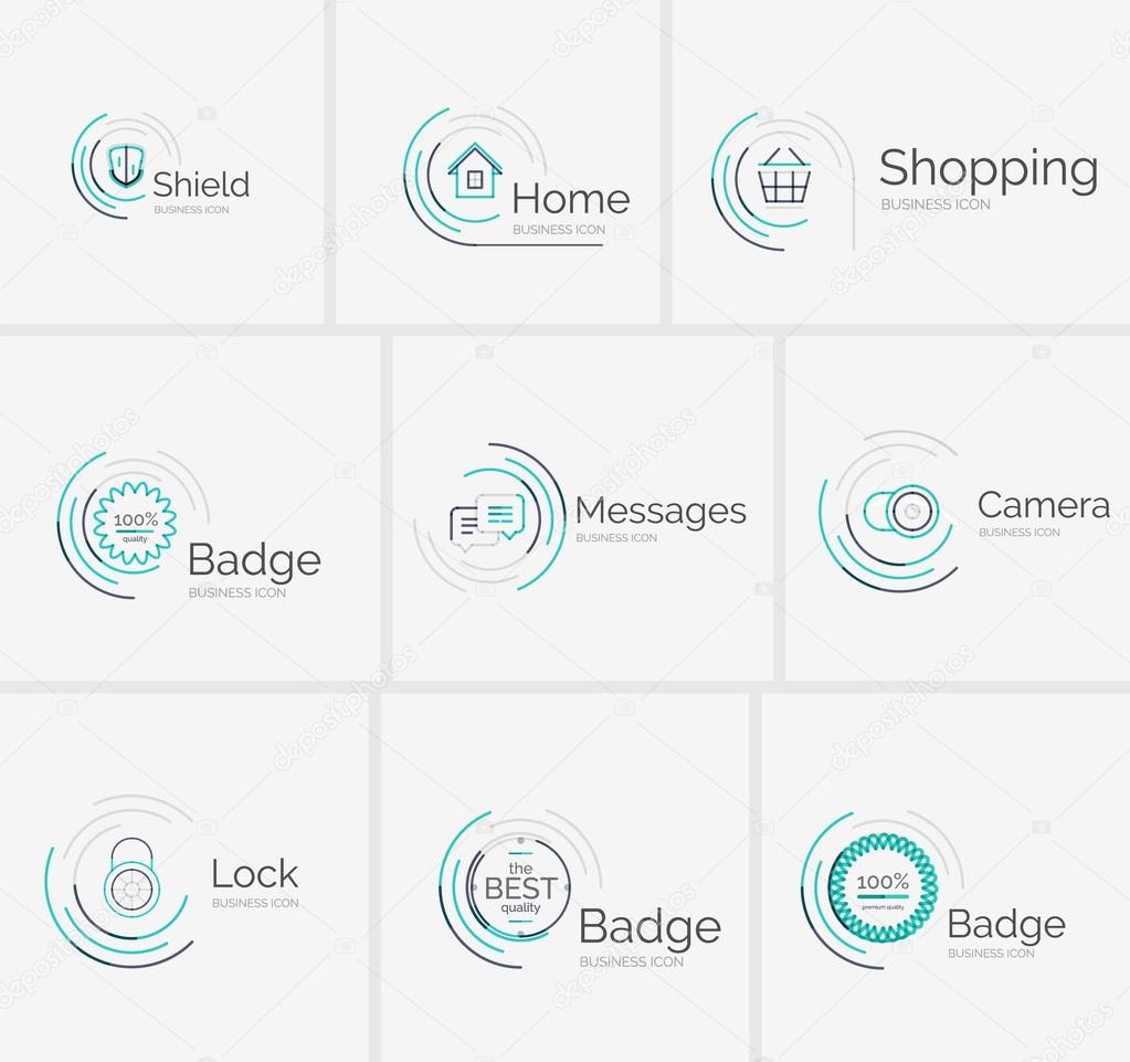 Thin line neat design logo colletion - 9 vector clean modern icons and stamps
