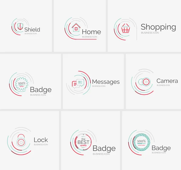 細い線のすっきりとしたデザインのロゴのコレクション — ストックベクタ